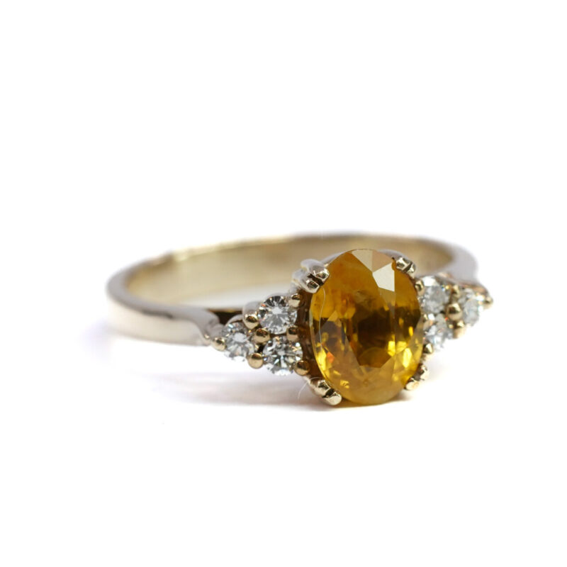 9ct Yellow Gold Yellow Sapphire & Diamond Ring Size N1/2 #64468