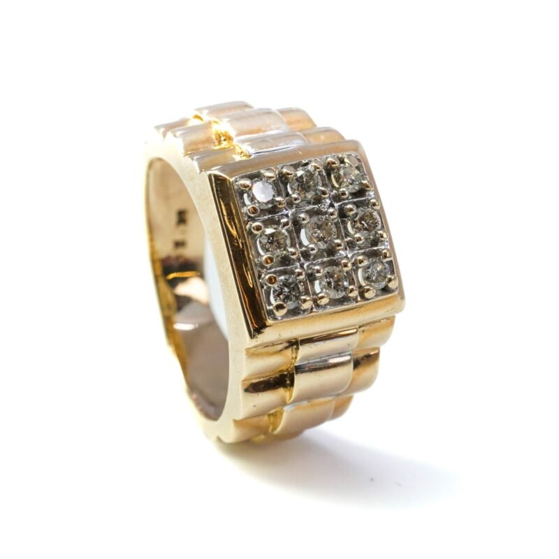 9ct Two Tone Gold 0.50ct tw Diamond Oyster Signet Ring Size N 1/2 #65290