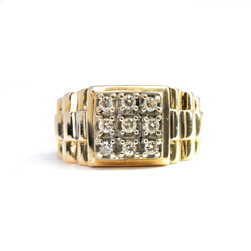 9ct Two Tone Gold 0.50ct tw Diamond Oyster Signet Ring Size N 1/2 #65290