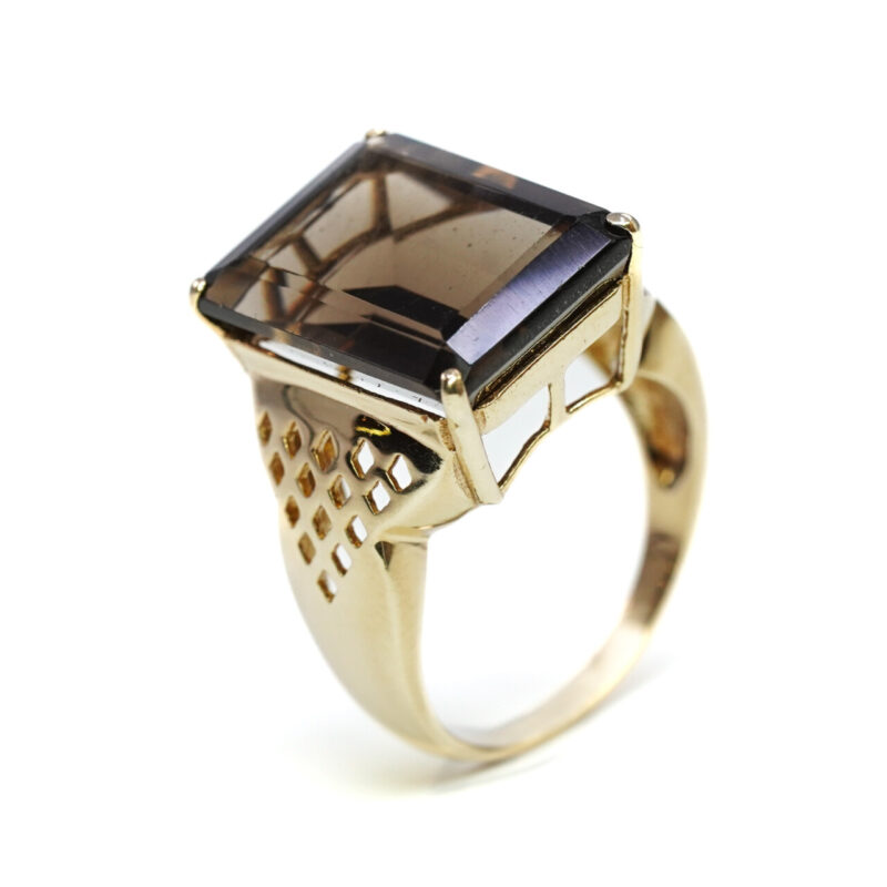 10ct Yellow Gold Smokey Quartz Cocktail Ring Size N #65301