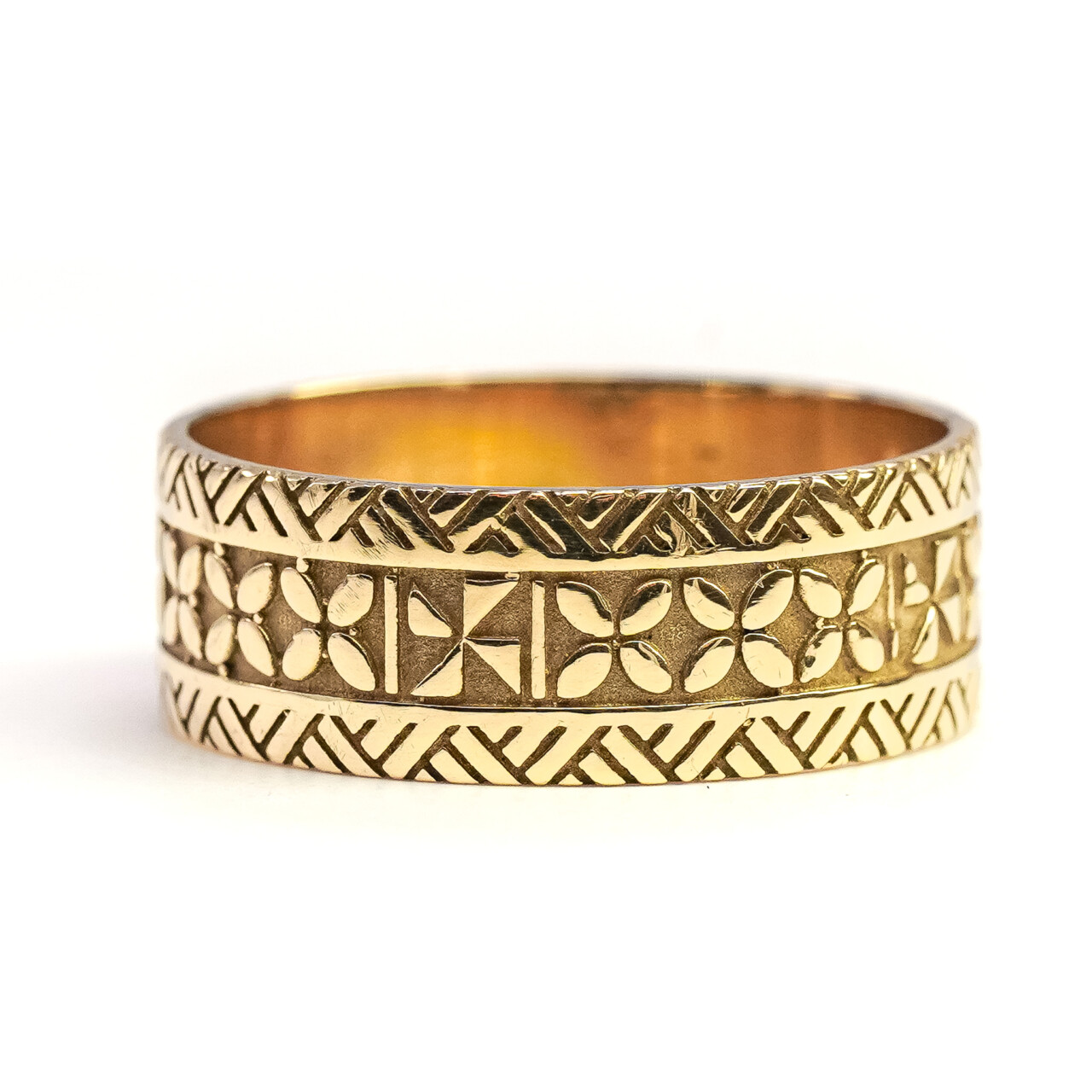 Vintage 9ct Yellow Gold Ornate Patterned Ring Band Size U 1/2 #65299 Vintage 9ct Yellow Gold Ornate Patterned Ring Band Size U 1/2 #65299