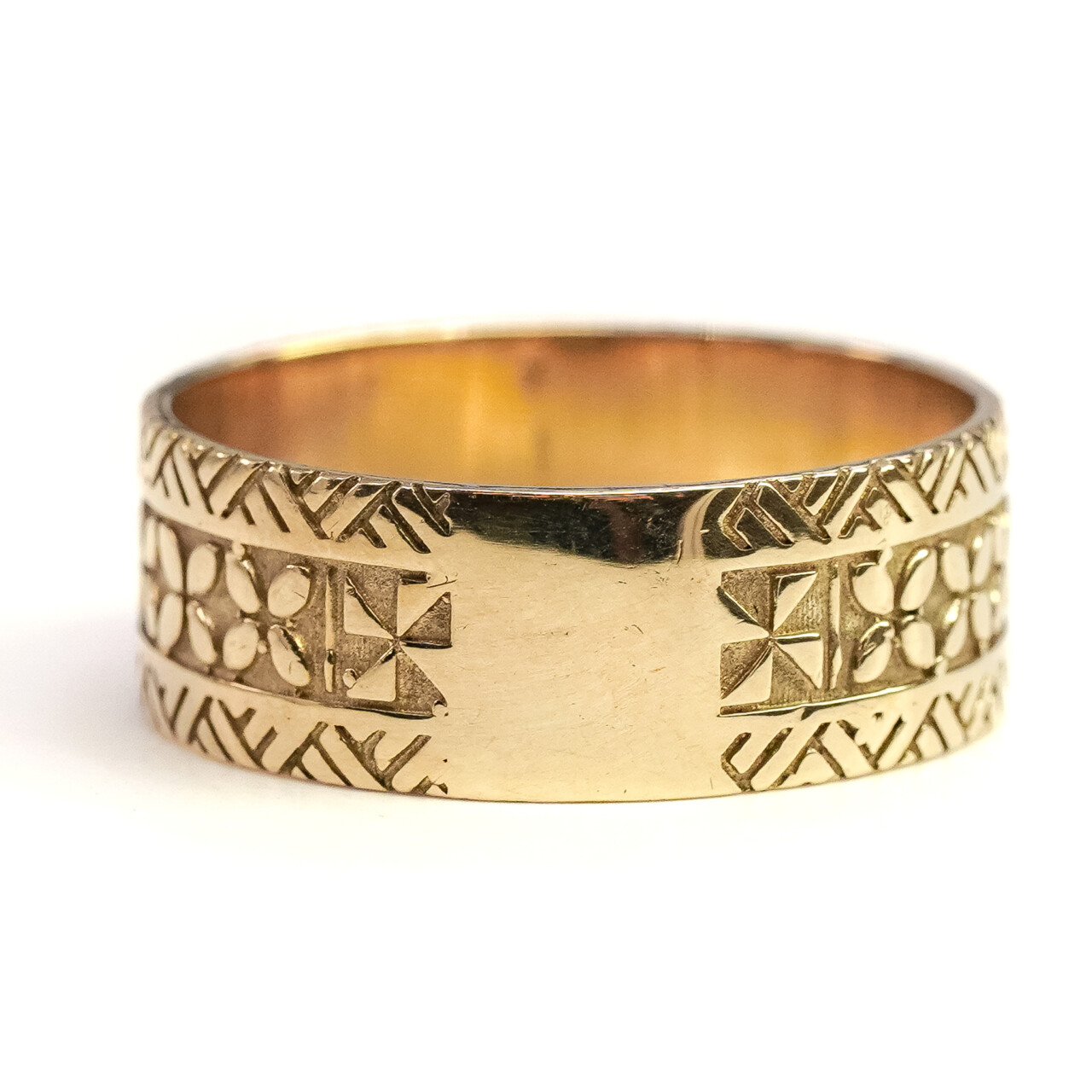 Vintage 9ct Yellow Gold Ornate Patterned Ring Band Size U 1/2 #65299 Vintage 9ct Yellow Gold Ornate Patterned Ring Band Size U 1/2 #65299 - Image 4