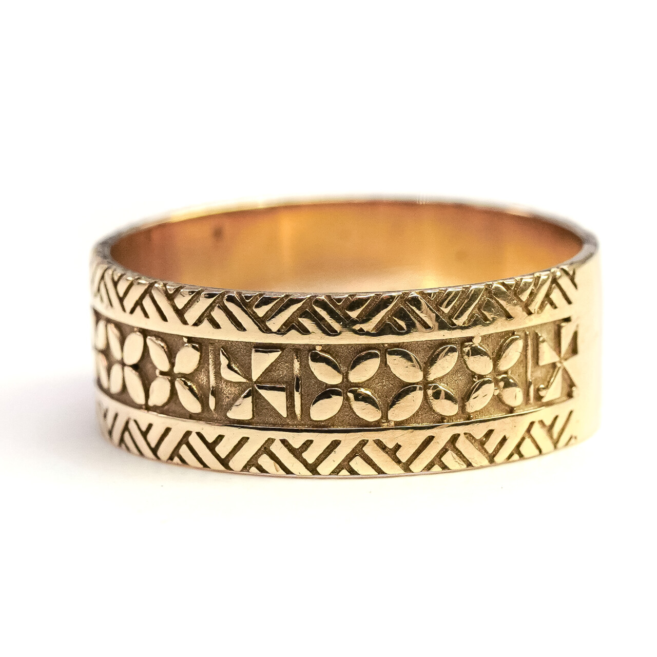 Vintage 9ct Yellow Gold Ornate Patterned Ring Band Size U 1/2 #65299 Vintage 9ct Yellow Gold Ornate Patterned Ring Band Size U 1/2 #65299 - Image 3
