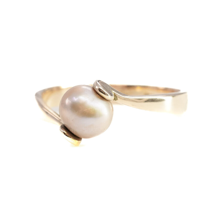 10ct Yellow Gold Freshwater Pearl Split Shank Ring Size O #65323