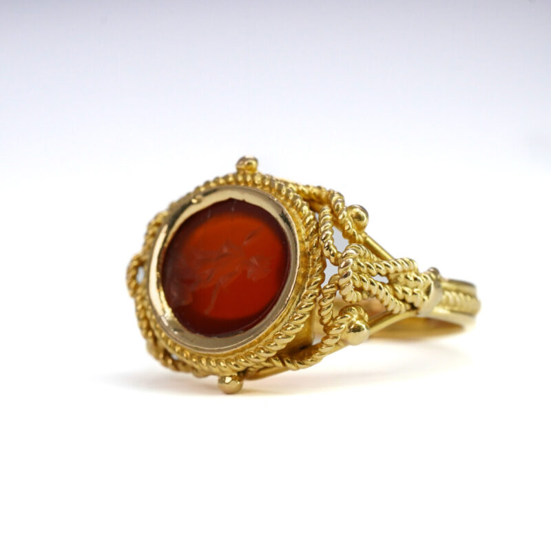 21ct Yellow Gold Carnelian Intaglio Seal Ring Size Q #65329 - Image 4