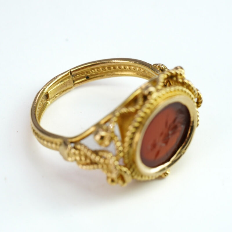 21ct Yellow Gold Carnelian Intaglio Seal Ring Size Q #65329 - Image 7