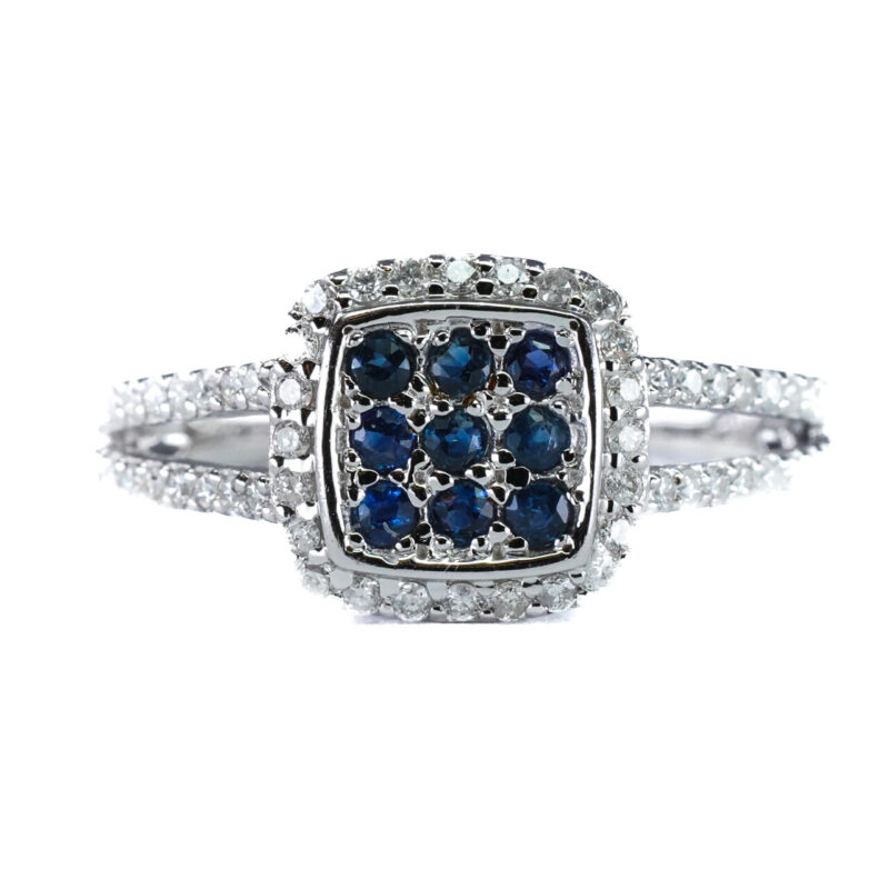 10ct White Gold Sapphire & Diamond Ring Size N #57585