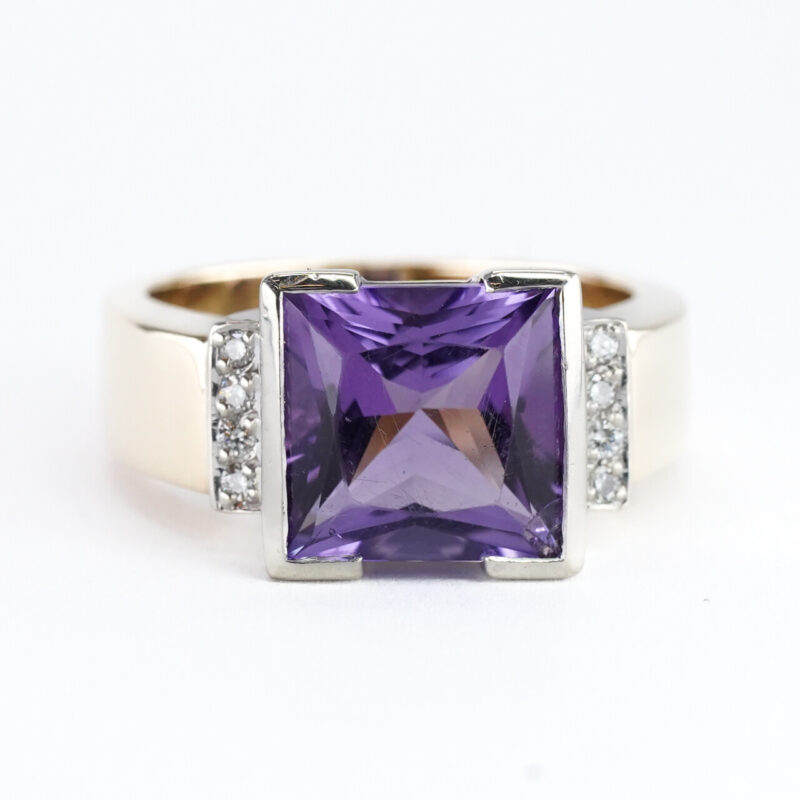 9ct Yellow and White Gold Amethyst and Diamond Ring Size O1/2 #65154