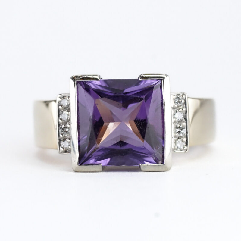 9ct Yellow and White Gold Amethyst and Diamond Ring Size O1/2 #65154