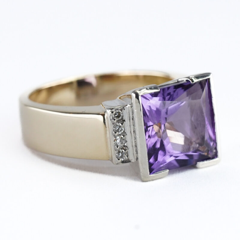 9ct Yellow and White Gold Amethyst and Diamond Ring Size O1/2 #65154