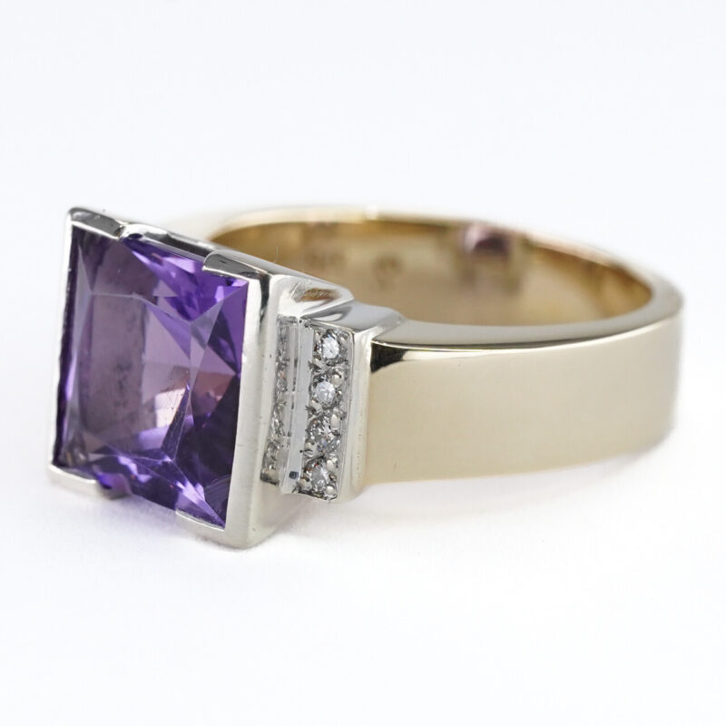 9ct Yellow and White Gold Amethyst and Diamond Ring Size O1/2 #65154