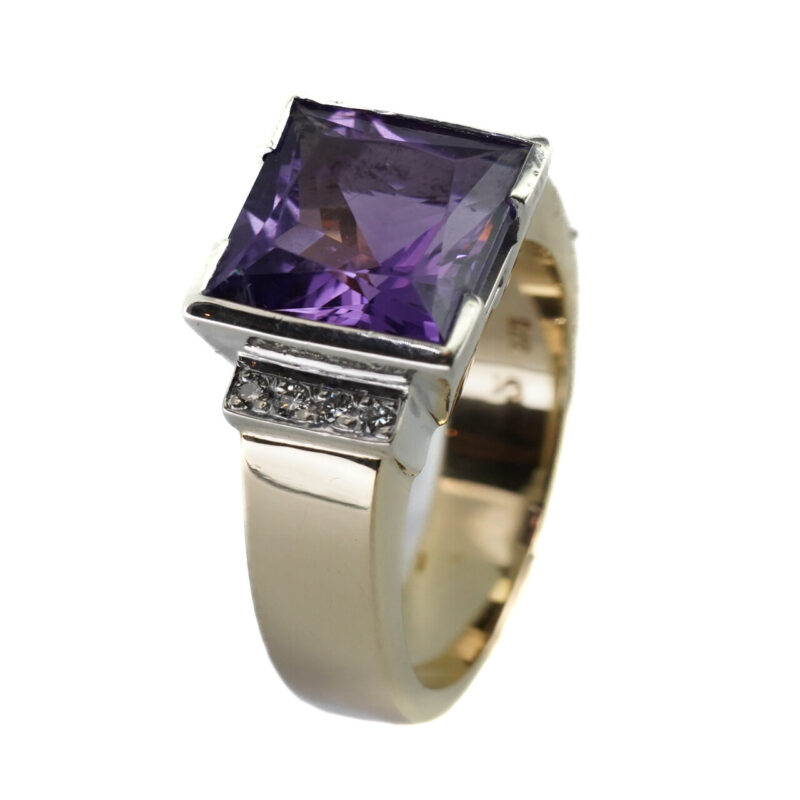 9ct Yellow and White Gold Amethyst and Diamond Ring Size O1/2 #65154