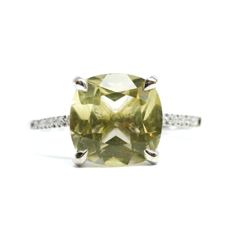 18ct White18 Gold Lemon Quartz & Diamond Ring Size N #65213