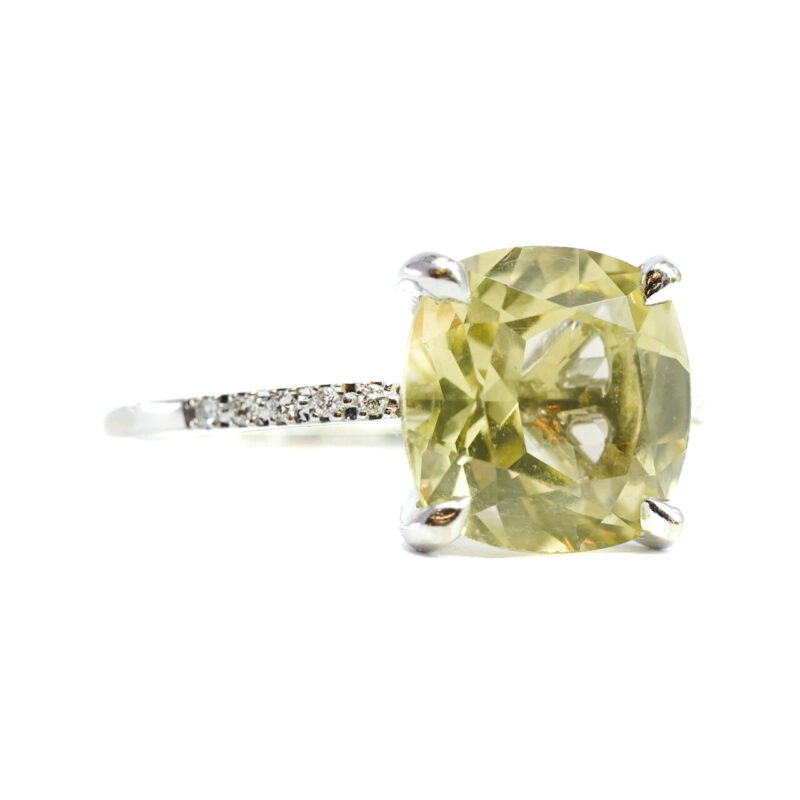 18ct White18 Gold Lemon Quartz & Diamond Ring Size N #65213