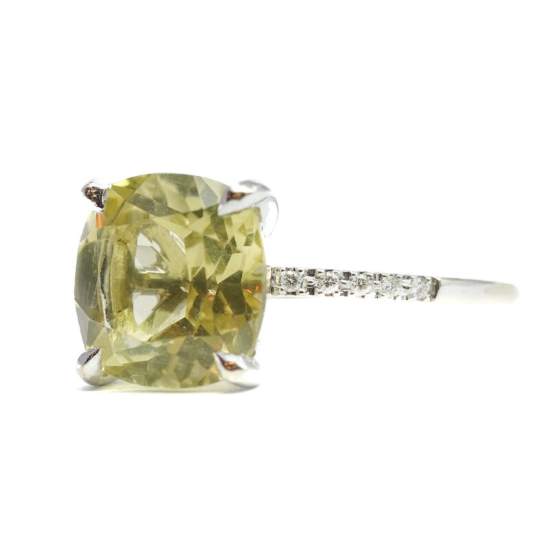 18ct White18 Gold Lemon Quartz & Diamond Ring Size N #65213