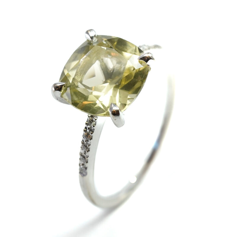 18ct White18 Gold Lemon Quartz & Diamond Ring Size N #65213