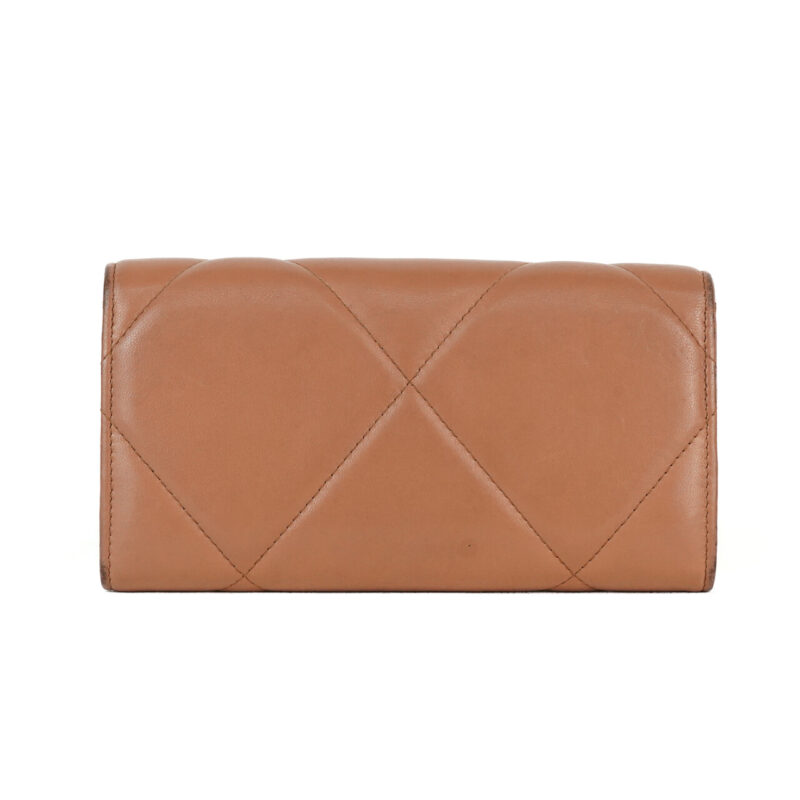 Chanel 19 Flap Long Wallet in Neutral / Light Brown Quilted Lambskin + COA #65279