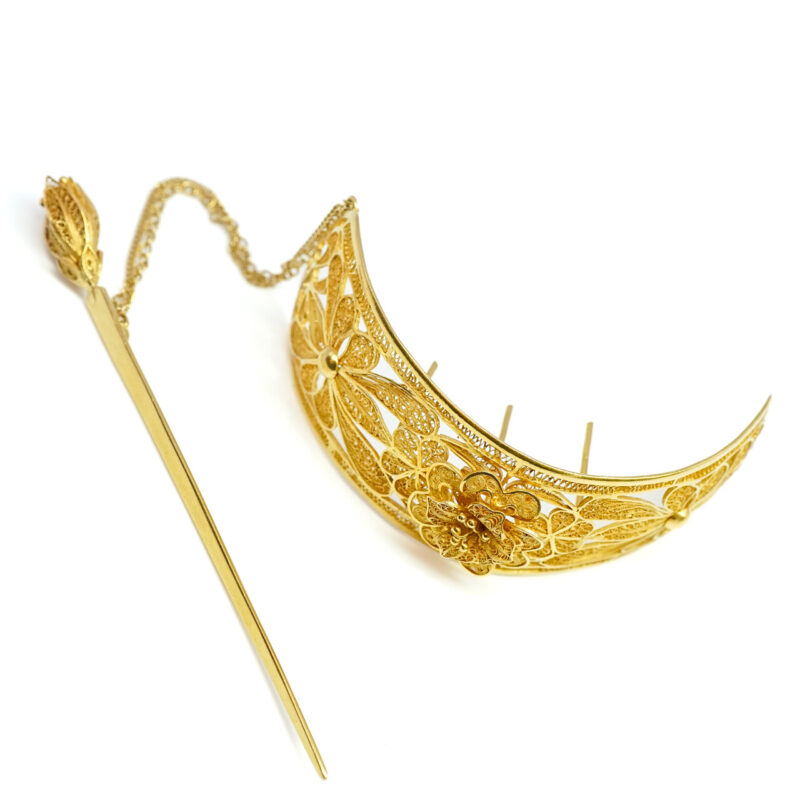 Ornate Decorative Flower Hair Pin / Clip 23ct Yellow Gold #65208