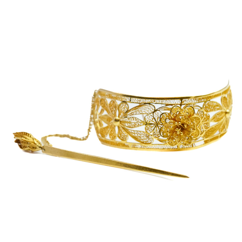 Ornate Decorative Flower Hair Pin / Clip 23ct Yellow Gold #65208