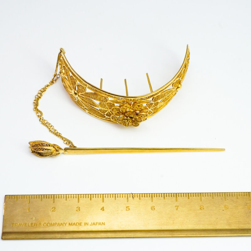 Ornate Decorative Flower Hair Pin / Clip 23ct Yellow Gold #65208