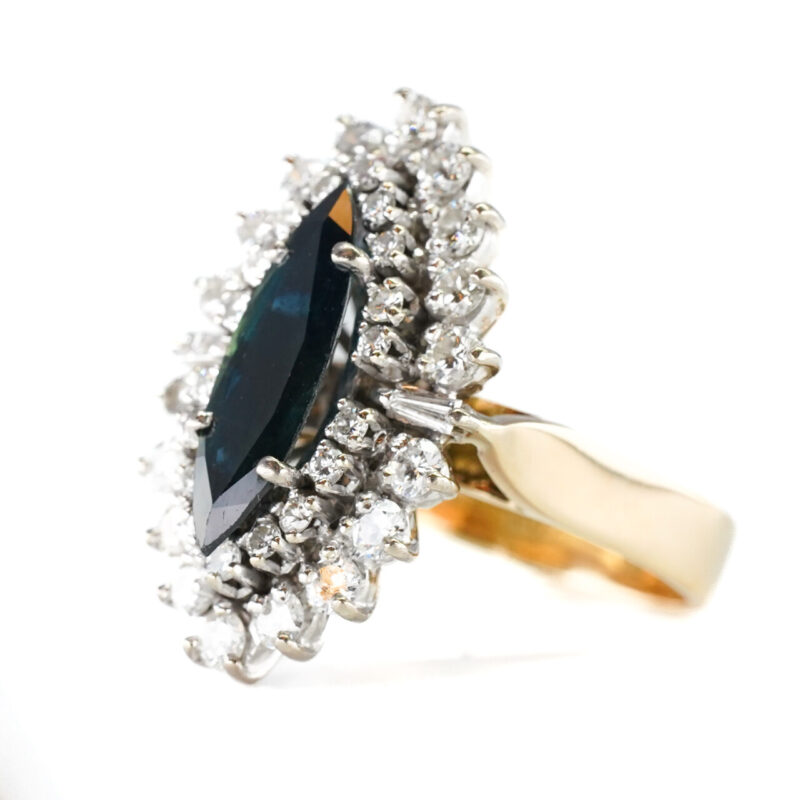 Marquise Sapphire & Double Halo Ring Palladium & 18ct Gold Valued $12500 Size N #65242 - Image 4