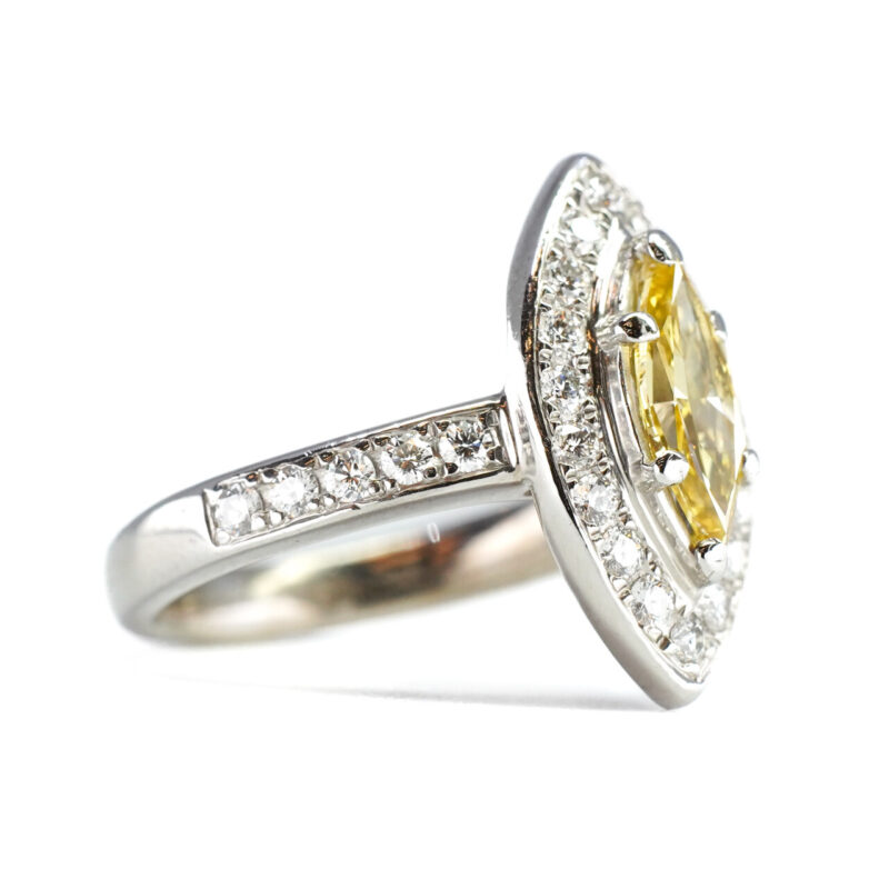 Platinum Fancy Intense Yellow Marquise Diamond Halo Ring Valued $13600 Size H #65243 - Image 6