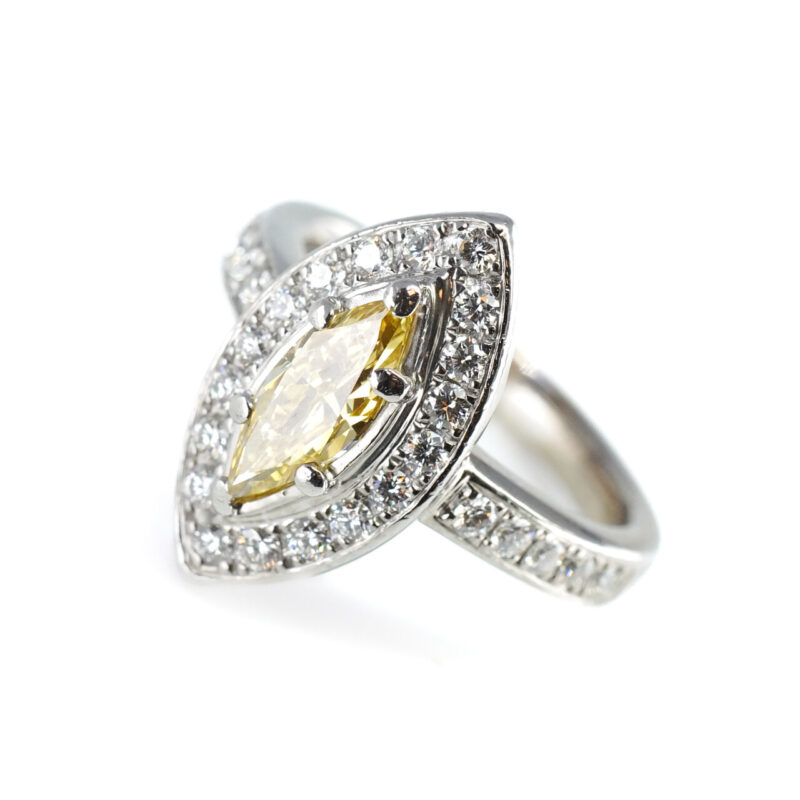 Platinum Fancy Intense Yellow Marquise Diamond Halo Ring Valued $13600 Size H #65243 - Image 12