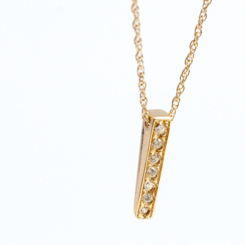 14ct Yellow Gold Singapore Link Chain & CZ Bar Pendant #64371 - Image 3