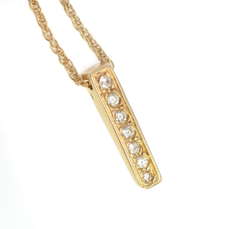 14ct Yellow Gold Singapore Link Chain & CZ Bar Pendant #64371 - Image 2