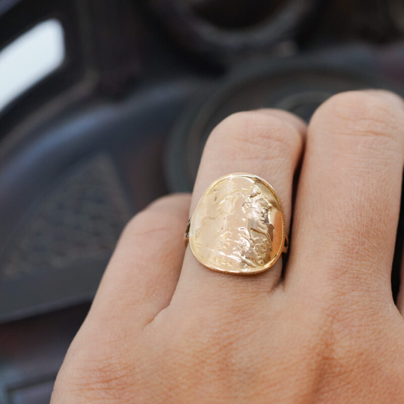 22ct 1914 Half Sovereign Coin on 9ct Yellow Gold Ring Size K #64031 - Image 3