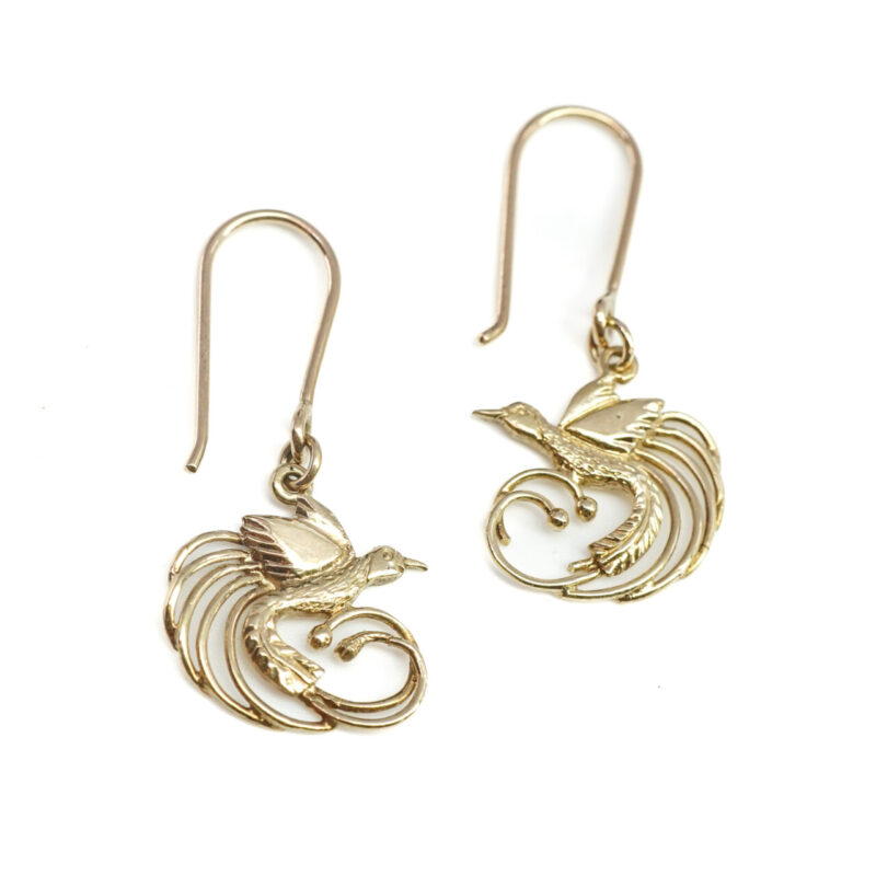 9ct Yellow Gold Lyrebird Earrings #65322