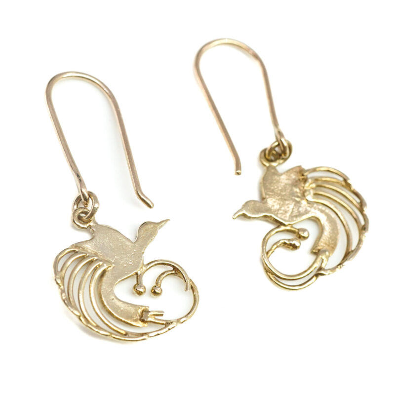 9ct Yellow Gold Lyrebird Earrings #65322