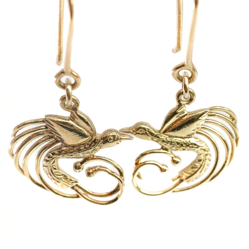 9ct Yellow Gold Lyrebird Earrings #65322