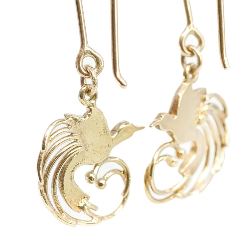 9ct Yellow Gold Lyrebird Earrings #65322