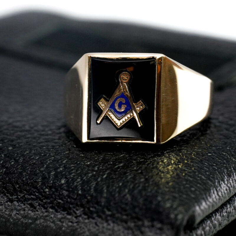 Masonic Onyx Signet Ring 9ct Yellow Gold Size U #65361 - Image 2