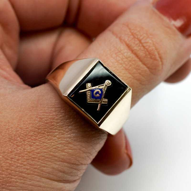 Masonic Onyx Signet Ring 9ct Yellow Gold Size U #65361 - Image 3