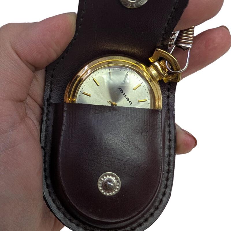 Gold Plated Milan Pocket / Fob Watch with Leather Clip-Case #64976 - Image 3