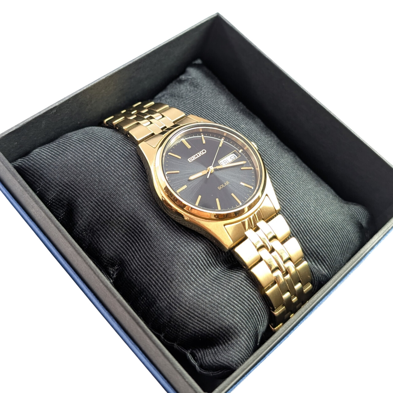 Seiko V158-0AA0 Gold Solar Gents Watch 37mm - Near-New Condition