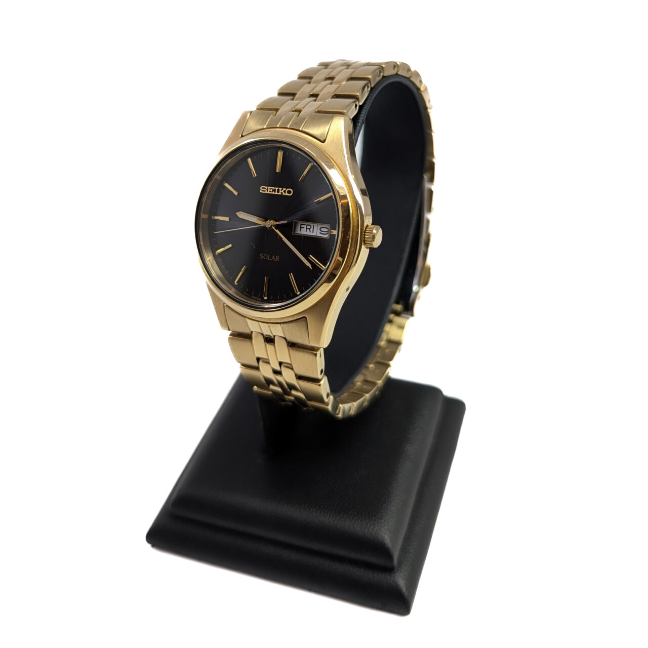 Seiko V158-0AA0 Gold Solar Gents Watch 37mm - Near-New Condition