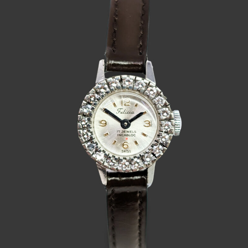 Vintage Felicia 18ct White Gold Diamond Bezel Manual-Wind Ladies Watch #63621