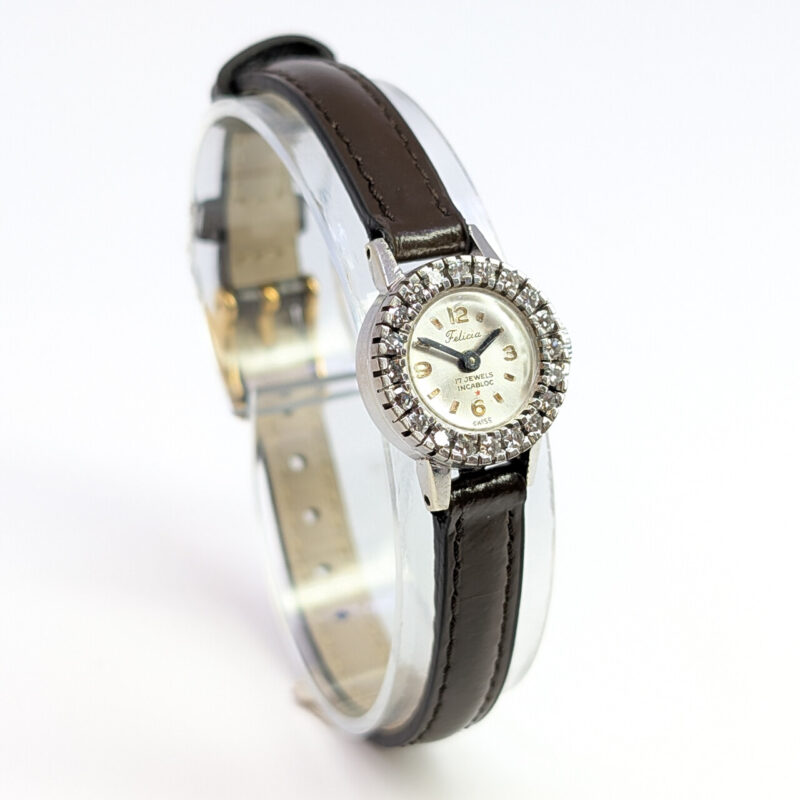 Vintage Felicia 18ct White Gold Diamond Bezel Manual-Wind Ladies Watch #63621 - Image 5