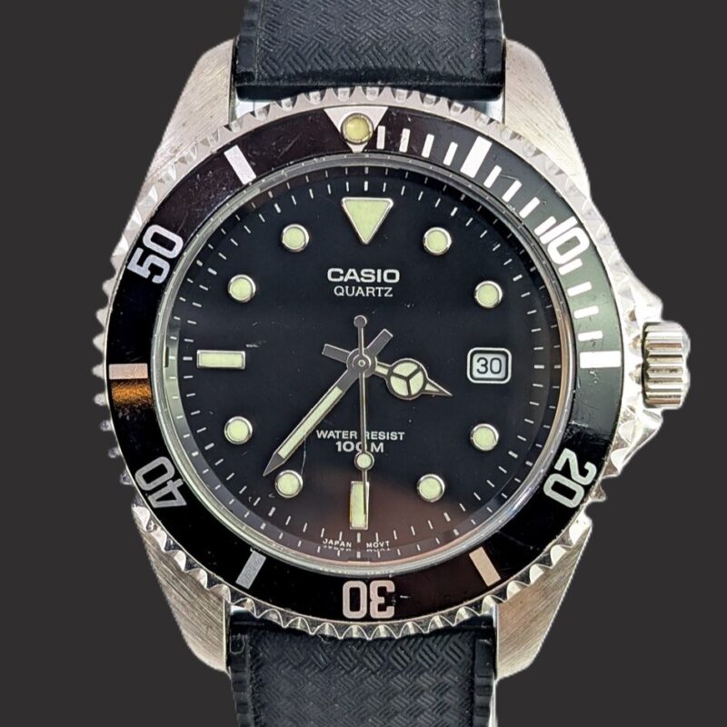 Casio Black Submariner MTD-1010 100m Quartz 40mm Divers Watch #65051