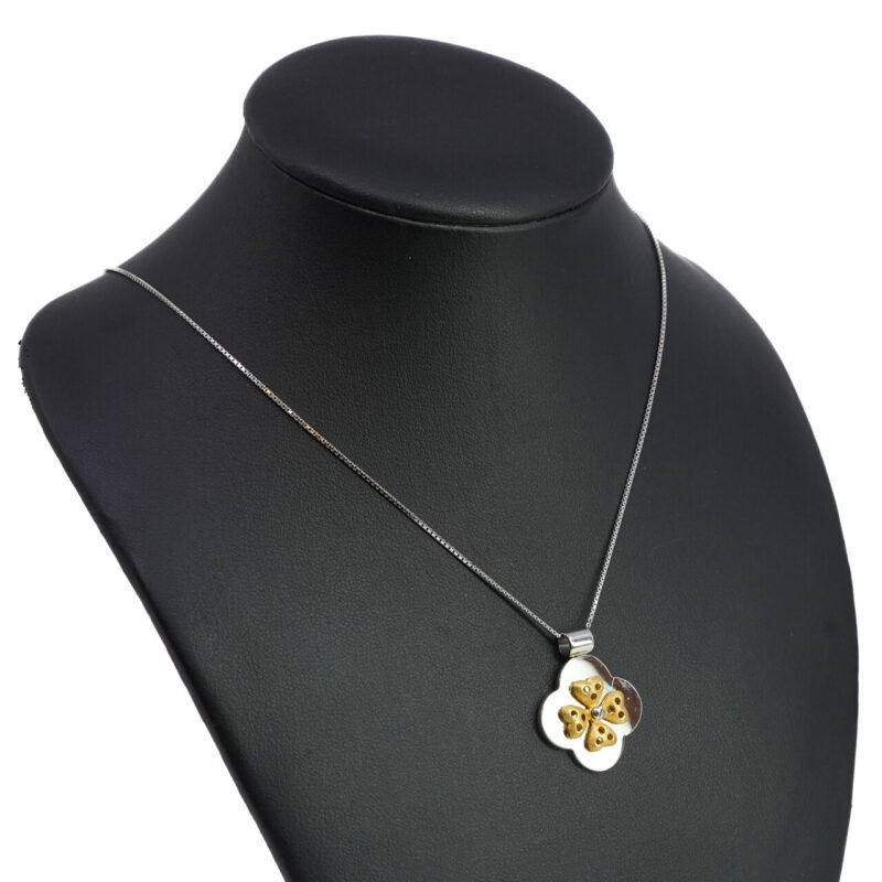 Sterling Silver Chain with Base metal & 24ct Yellow Gold Spinner Clover Pendant #62820 - Image 3