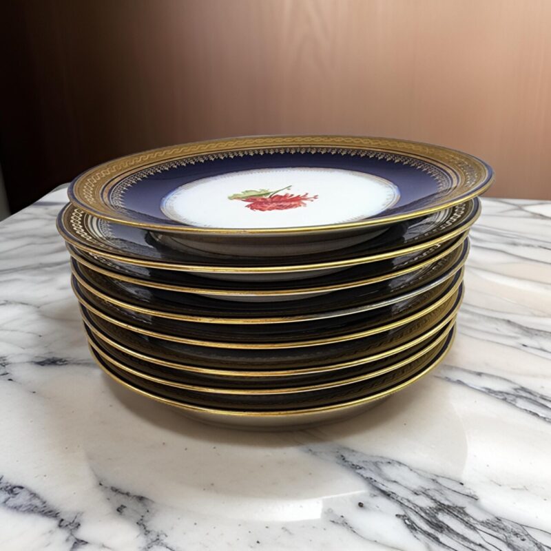 Bernadaud Limoges France Cobalt Blue & Gold Gilt Trim Small Plates 21.5cm / 8.5in #12577