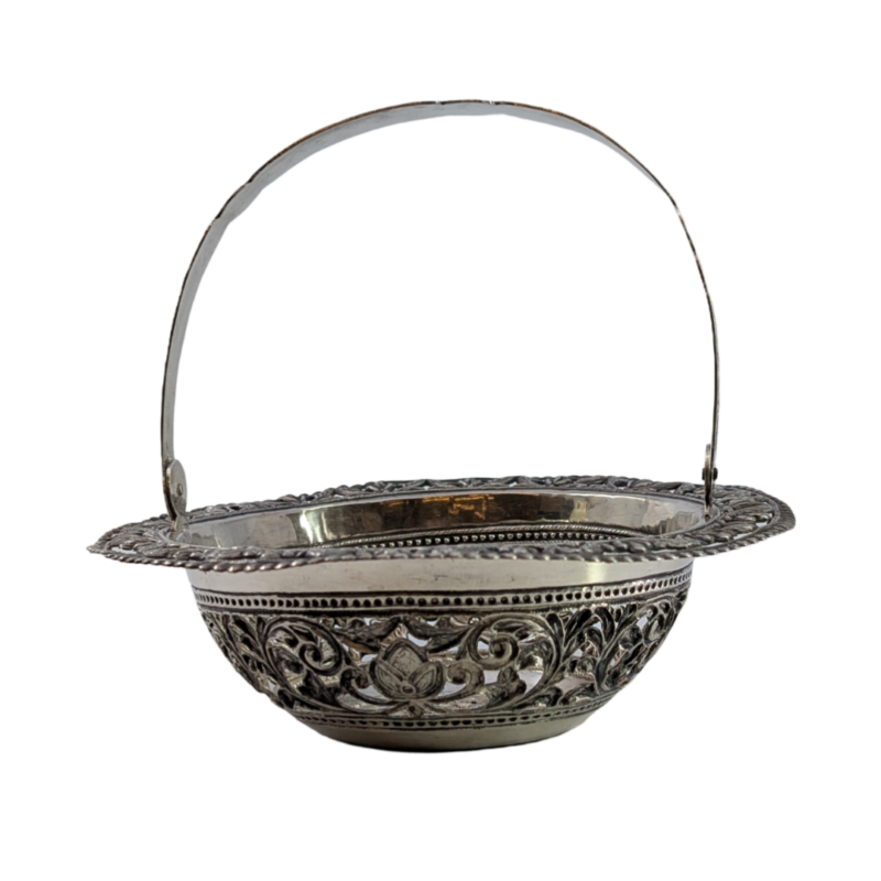 Vintage/Antique Solid Silver Small Ornate Basket / Bowl #63806 - Image 2