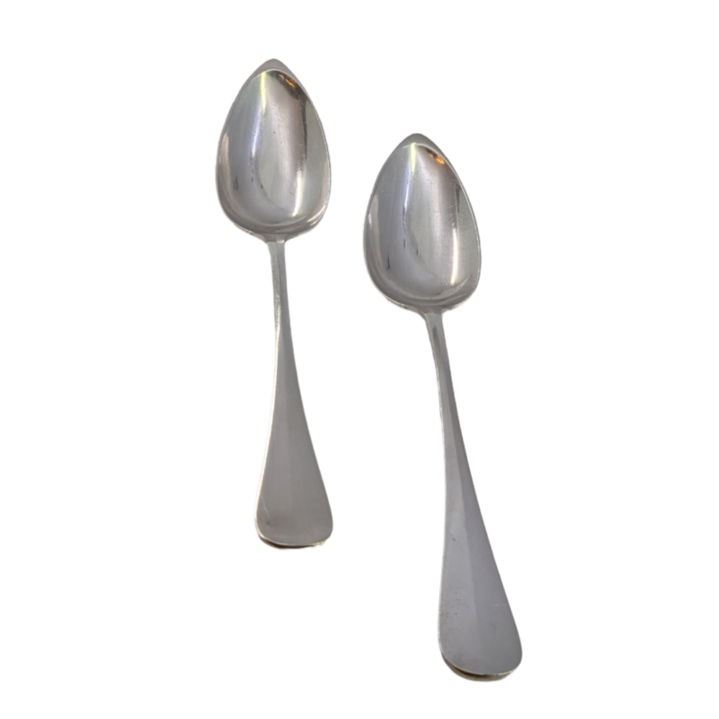 Christofle - Antique Silver-Plated Serving Spoons Pair - Baguette Pattern (fidelio) #65197