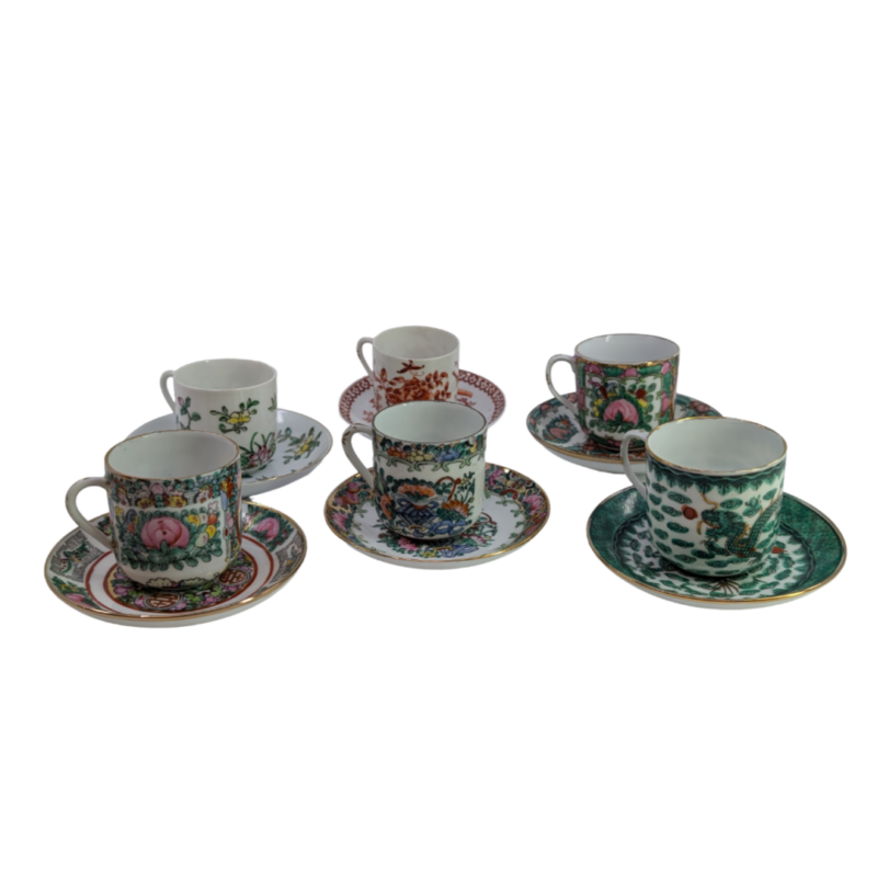 Vintage Hand Painted Chinese Porcelain Coffee Set – 12-Piece Collection #64603