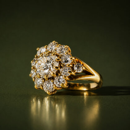 18ct Yellow Gold 4.35ct TDW Diamond Cluster Ring Val $64,210 Size L1/2 #44890