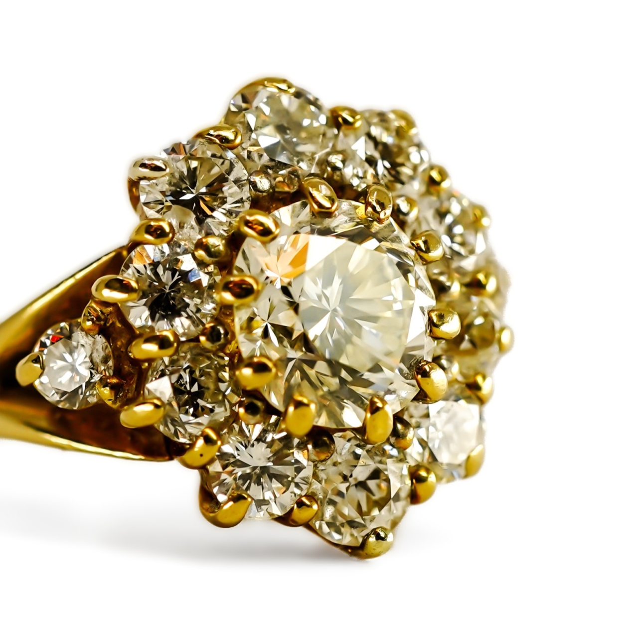 18ct Yellow Gold 4.35ct TDW Diamond Cluster Ring Val $64,210 Size L1/2 #44890 18ct Yellow Gold 4.35ct TDW Diamond Cluster Ring Val $64,210 Size L1/2 #44890 - Image 9