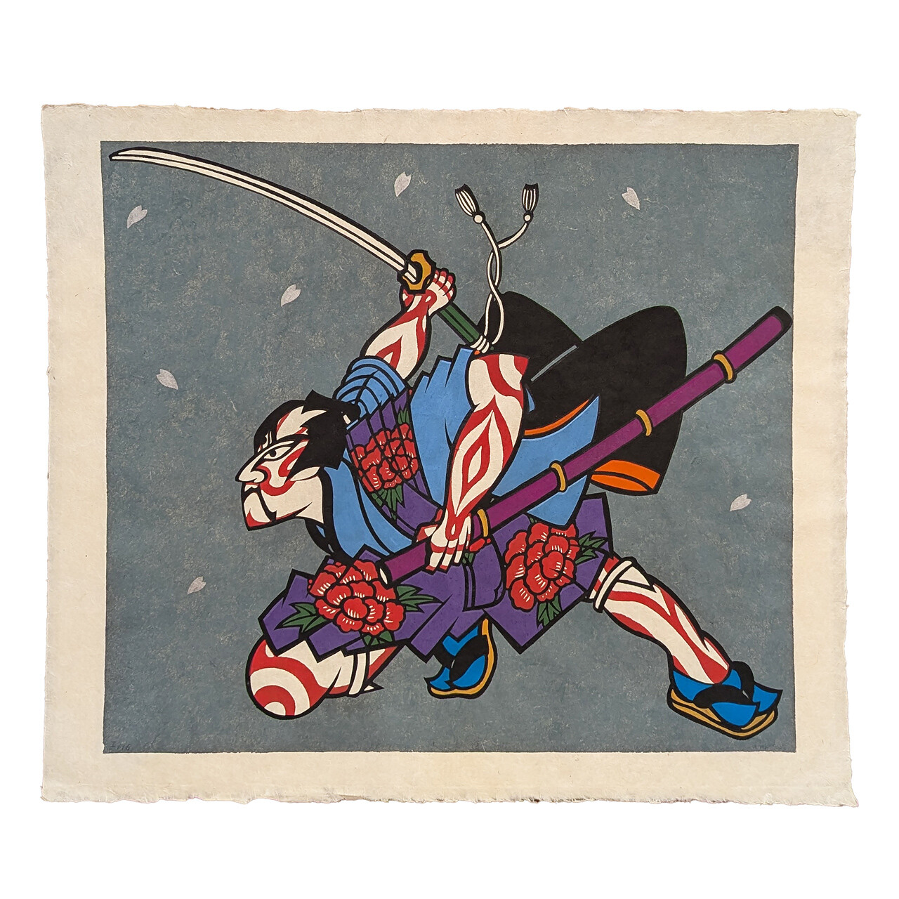 Hiromitsu Takahashi Japanese Kabuki Samurai Large Stencil On Washi